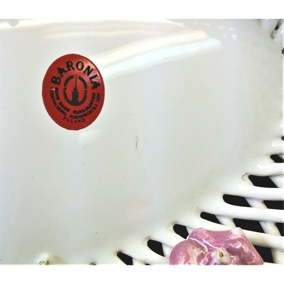 Set/2 Baronia Oval Square Flower Bowls Poland Polish Open Lattice Ceramic Rose - Picture 10 of 10